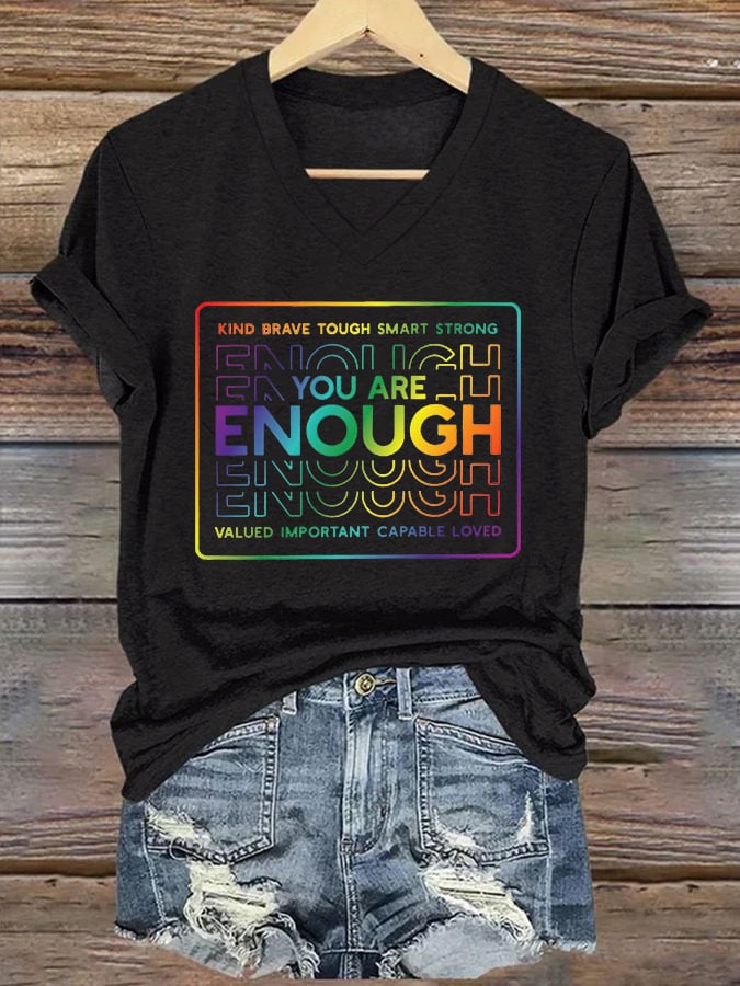 V-Neck Retro You Are Enough Kind Brave Tough Smart Strong Valued Important Capable Loved Print T-Shirt