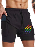 Men's Gay Pride Print Double Layer Shorts (With Pockets)