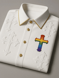 Men's Vintage  Rainbow Art Print Long Sleeve Shirt