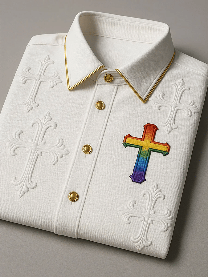 Men's Vintage  Rainbow Art Print Long Sleeve Shirt