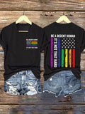 V-Neck Retro Be A Decent Human It's Not That Hard Print T-Shirt