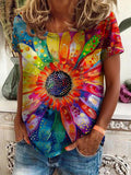 Women's Casual Rainbow Floral T-Shirt