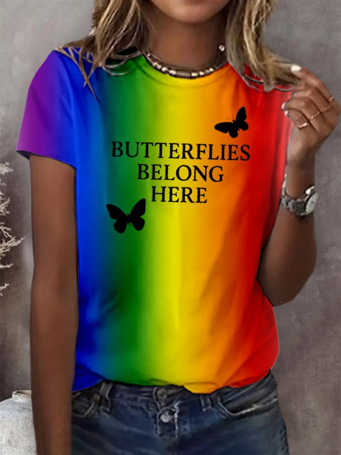Women's Butterflies Belong Here Printed T-Shirts