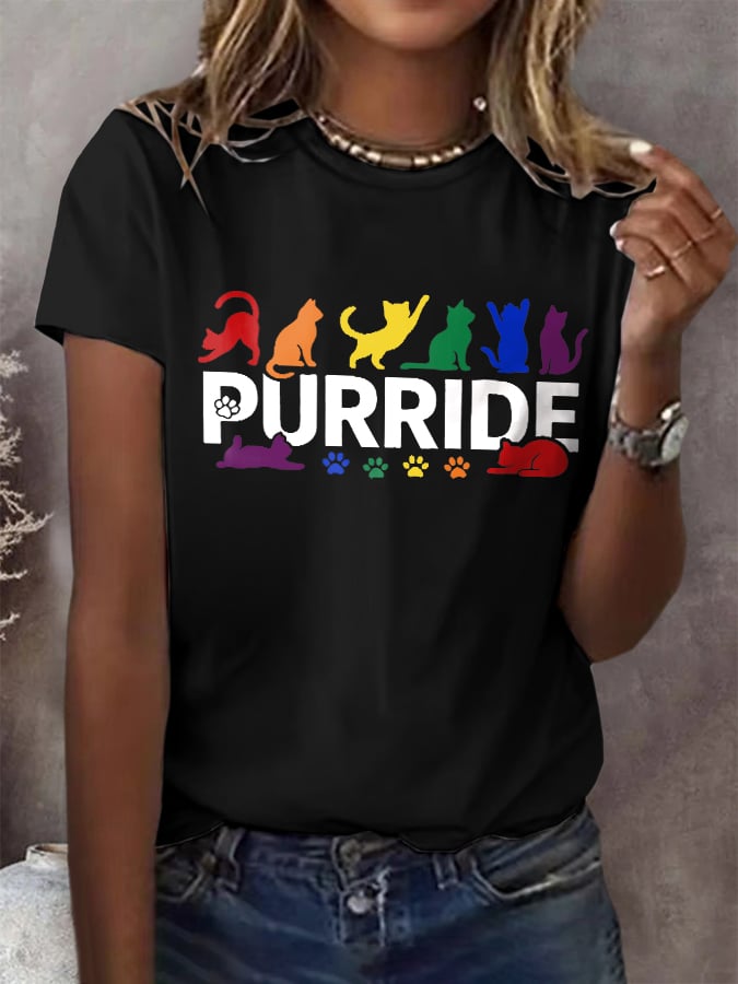 Retro Pride Month Cat Paws Purride Purr Pride Print T-Shirt