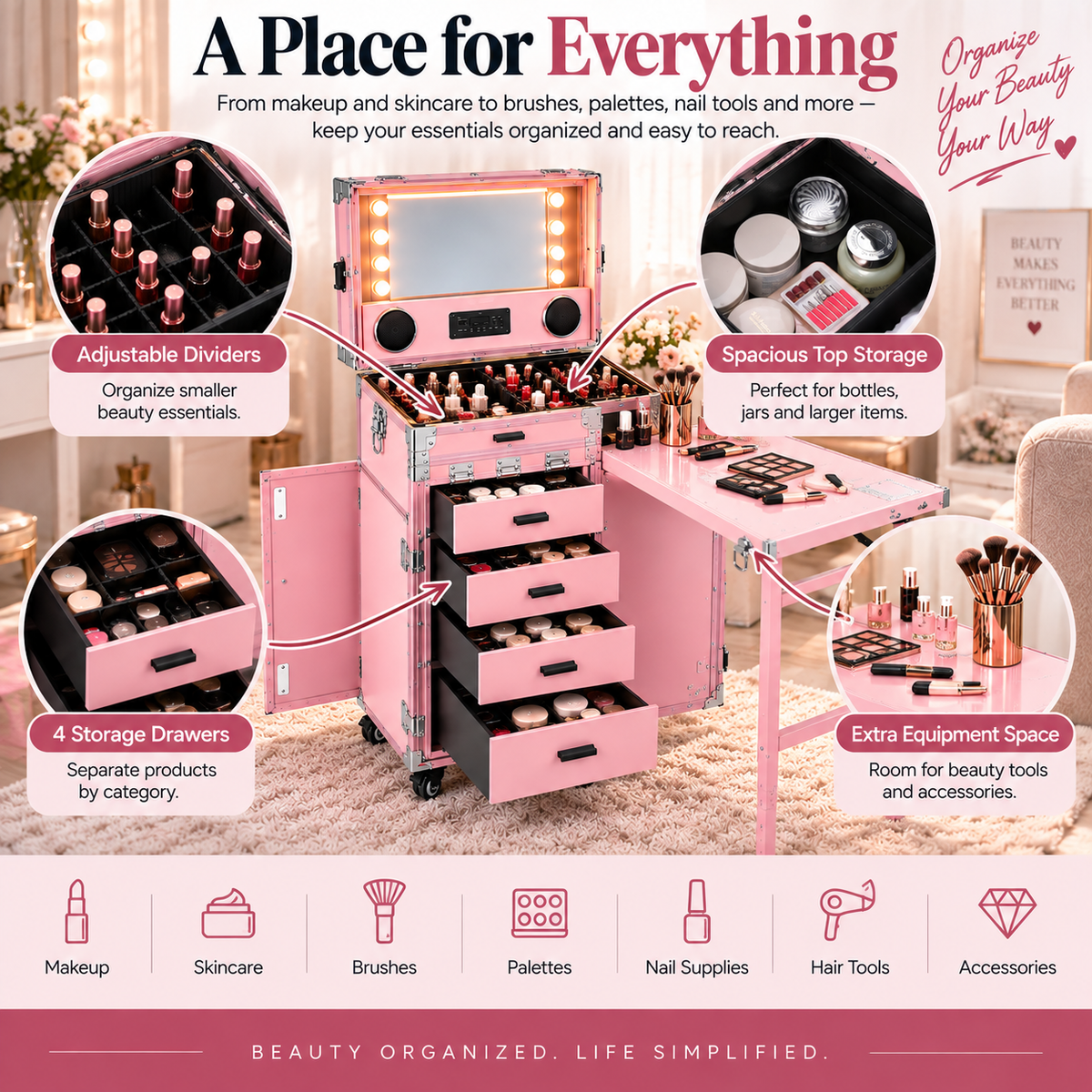 Rolling Manicure Table Makeup Station!