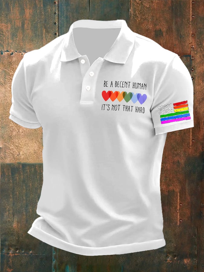Man's Vintage Be A Decent Human It's Not That Hard Printed Polo Shirt