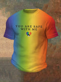 Men's You Are Safe With Me Print Casual Waffle T-Shirt