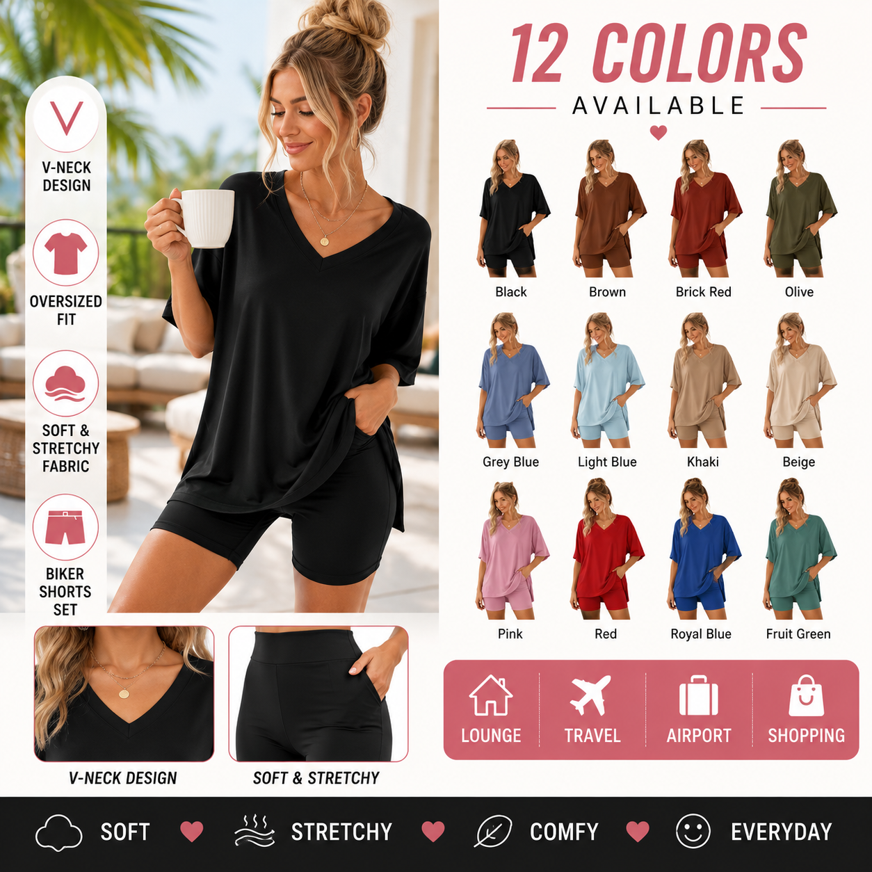 Effortless Summer Lounge Set Oversized Tee + Biker Shorts