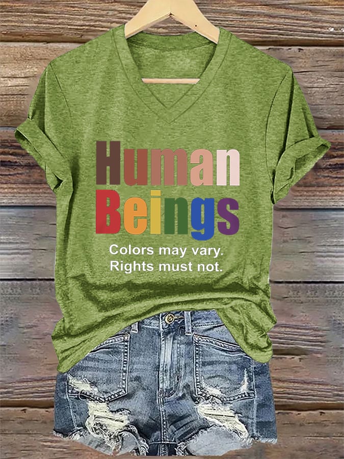 V-Neck Retro Human Beings Colors May Vary. Rights Must Not Print T-Shirt