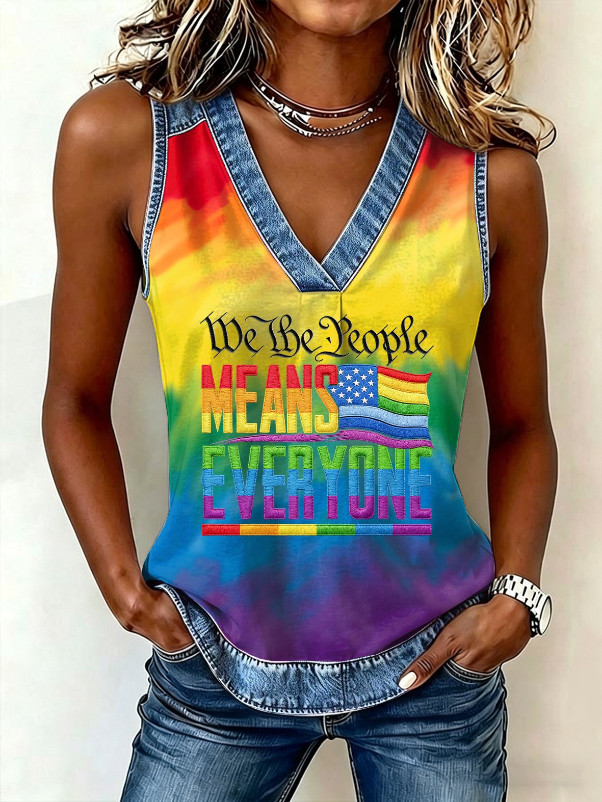 Women's We The People Means Everyone Print Vest