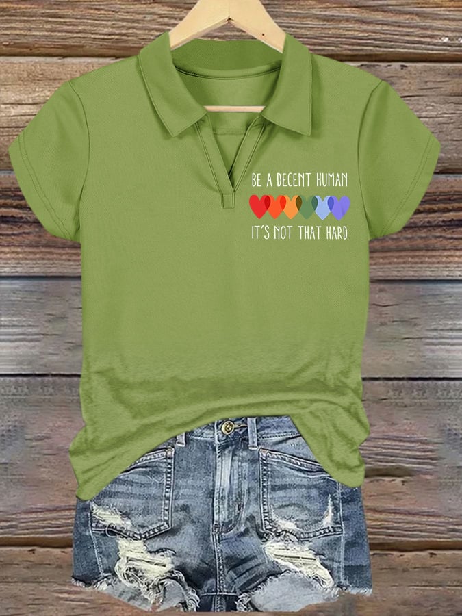 V-Neck Retro Be A Decent Human It's Not That Hard Print Polo Shirt