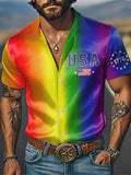 Men's Fashion Casual Rainbow Satin Gay Independence Day Shirt