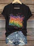 V-Neck Retro Pride Floral Flag Rainbow Pride Month Human Rights Equality Print T-Shirt