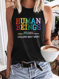 Retro Human Beings 100% Organic Colors May Vary Human Rights Equality Pride Print Tops Tank