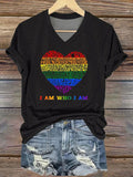 Women's Pride Month I Am Who I Am V Neck Print T-Shirt Top