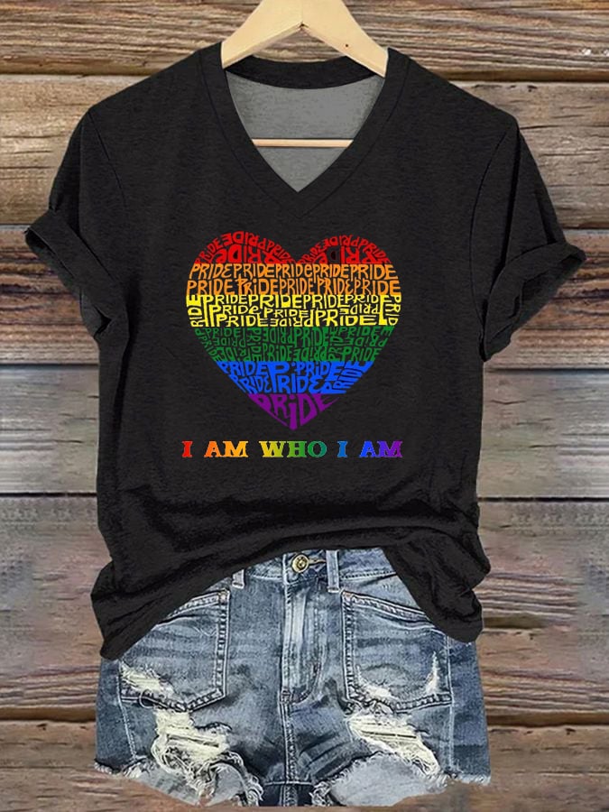 Women's Pride Month I Am Who I Am V Neck Print T-Shirt Top