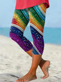Women's Retro Rainbow Shiny Ripples LGBT Print Leggings