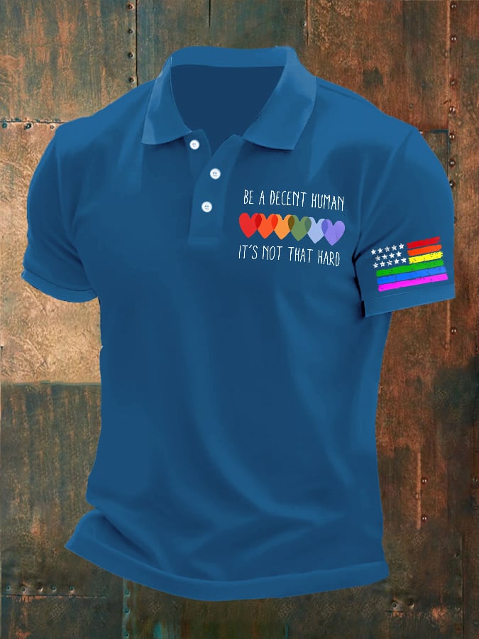 Man's Vintage Be A Decent Human It's Not That Hard Printed Polo Shirt