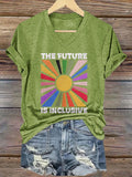 V-Neck Retro The Future Is Inclusive Print T-Shirt