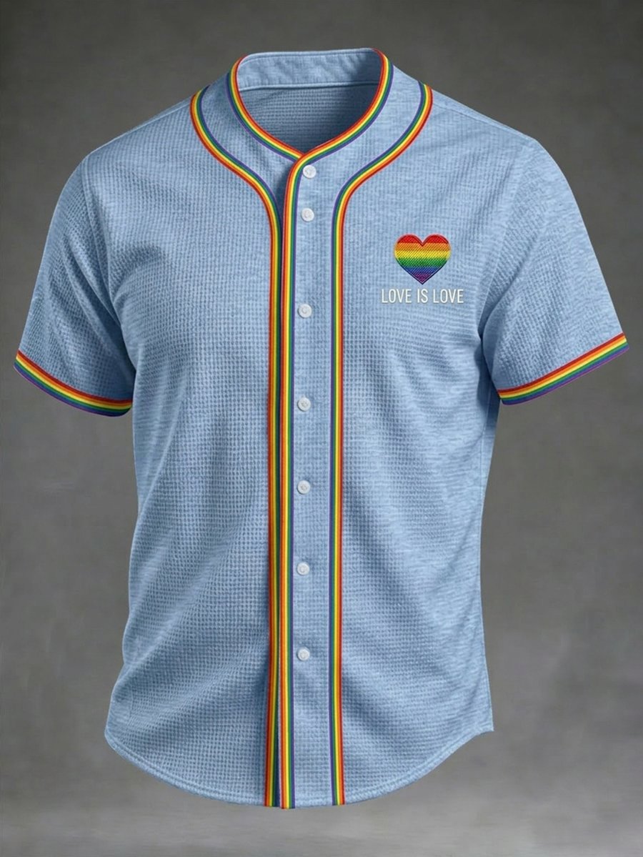 Men's Pride Month Printed Crew Neck Short-Sleeve Waffle-Knit Top