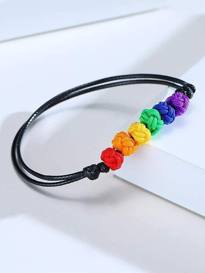 Unisex Black Wax Rope Handwoven Rainbow Knot Adjustable Bracelet