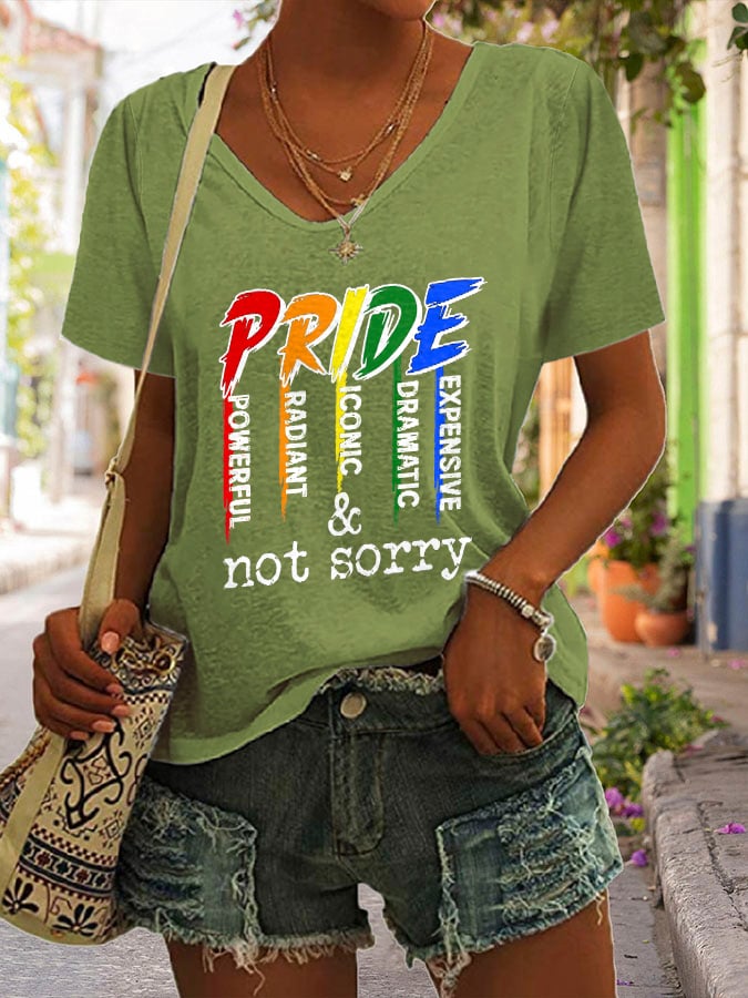 V-Neck Retro Pride Powerful Radiant Iconic Dramatic Expensive & Not Sorry Print T-Shirt