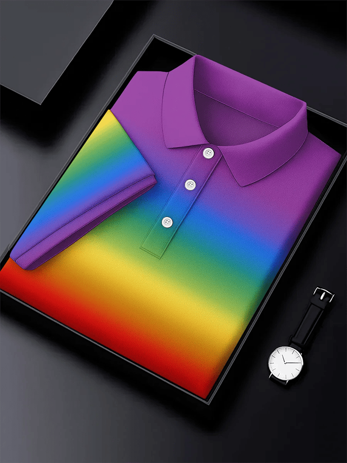Men's Rainbow Art Design Printed Casual Polo Shirt