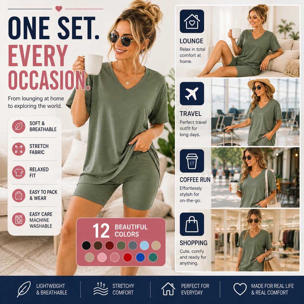 Effortless Summer Lounge Set Oversized Tee + Biker Shorts