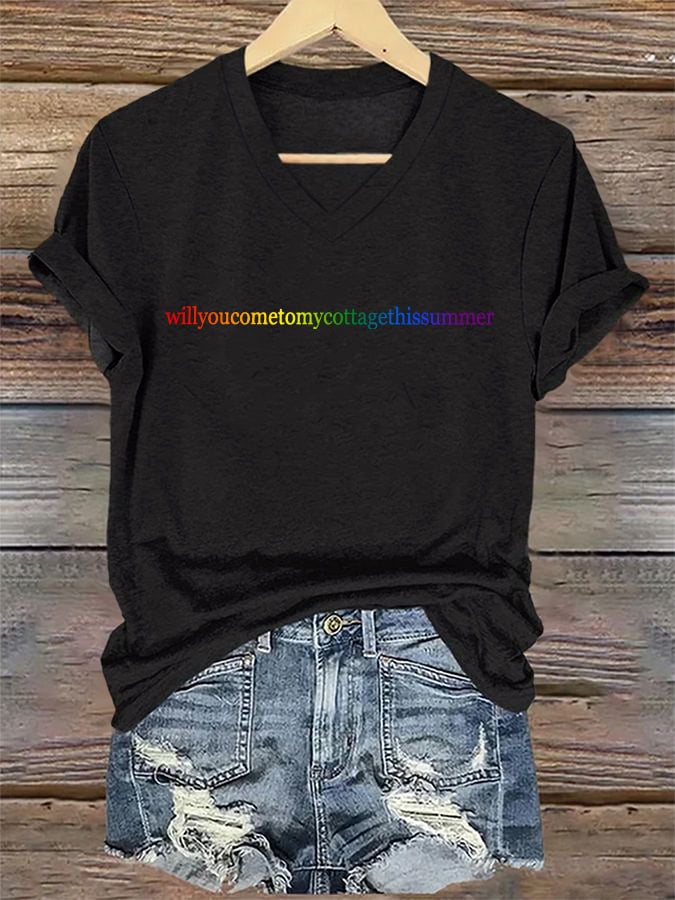 V-Neck Retro Pride Month Will You Come To My Cottage This Summer Print T-Shirt