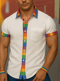 Men's Pride Month Lgbt Rainbow Stripe Plaid Print Short Sleeve Shirt