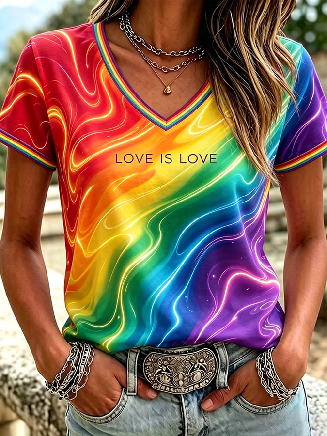 Women's Casual Pride Month Rainbow  Print Short-Sleeve T-Shirt