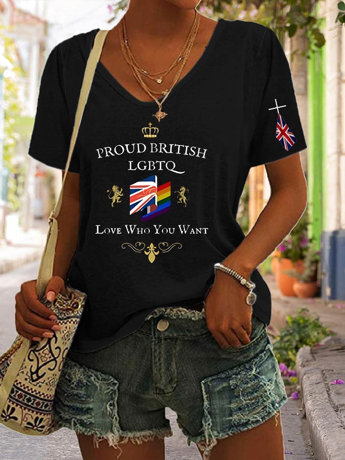 Women Proudly British LGBTQ  Love Who You Want Printed Casual Top