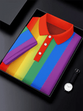 Men's Rainbow Art Design Printed Casual Polo Shirt