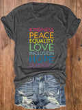 Women's Kindness Peace Equality Love Inclusion Hope Diversity Print T-shirt