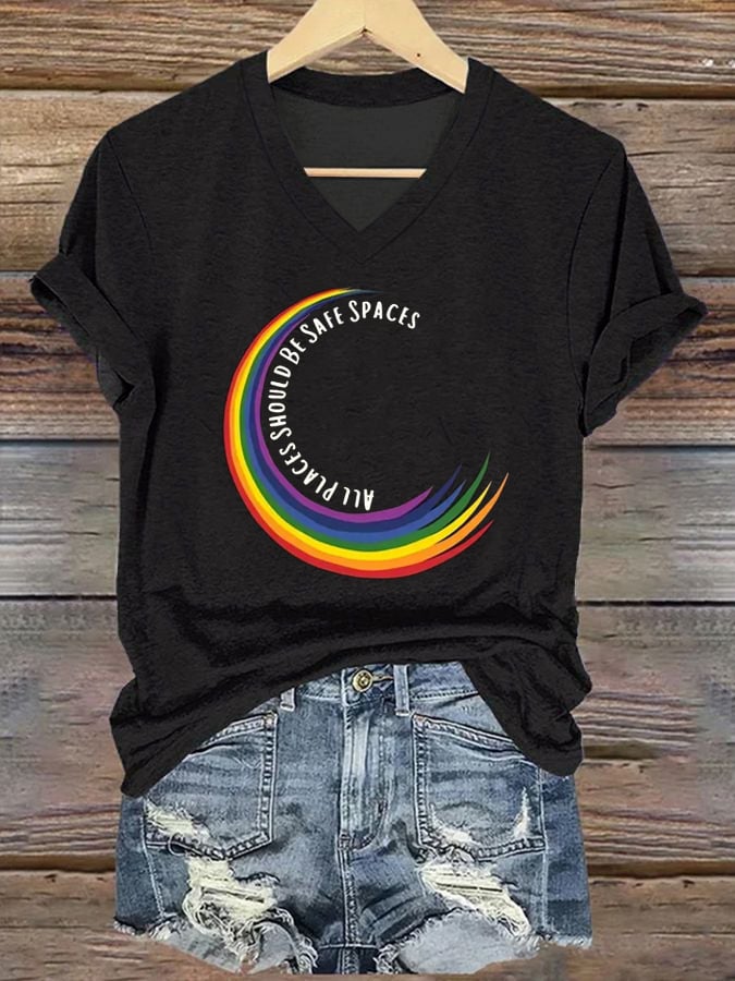 Women's Rainbow Gay Month Crew Neck Print T-Shirt Top