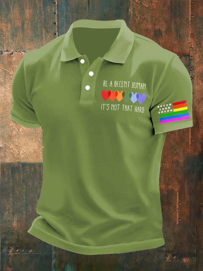Man's Vintage Be A Decent Human It's Not That Hard Printed Polo Shirt