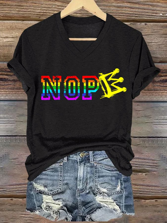 V-Neck Retro No Kings In America LGBT Print T-Shirt