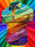 Men's Pride Month Rainbow Marble Print Knitted Pullover Polo Shirt Top