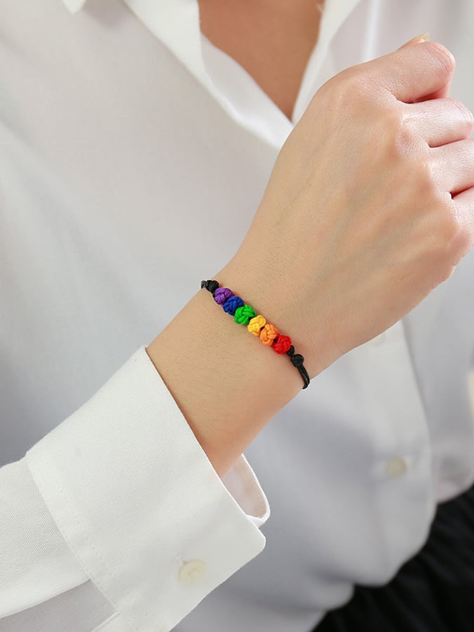 Unisex Black Wax Rope Handwoven Rainbow Knot Adjustable Bracelet