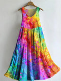 Women's Casual Cotton And Linen Rainbow Butterfly Dress