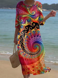 Women's Casual Retro Colorful Floral Cotton And Linen Dress