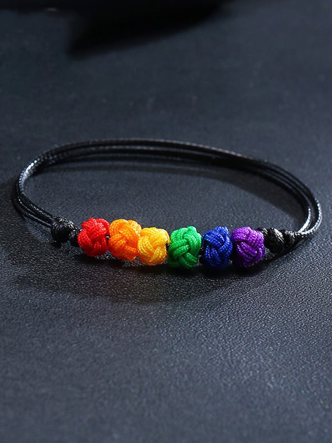 Unisex Black Wax Rope Handwoven Rainbow Knot Adjustable Bracelet