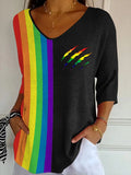 Women's Pride Month Printed Casual V Neck T-Shirt