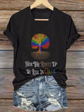 V-Neck Retro From The Roots Up We Rise In Color Print T-Shirt