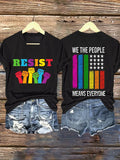 V-Neck Retro Resist We The People Means Everyone Print T-Shirt