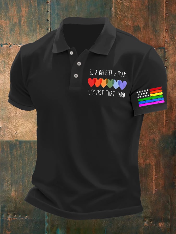 Man's Vintage Be A Decent Human It's Not That Hard Printed Polo Shirt