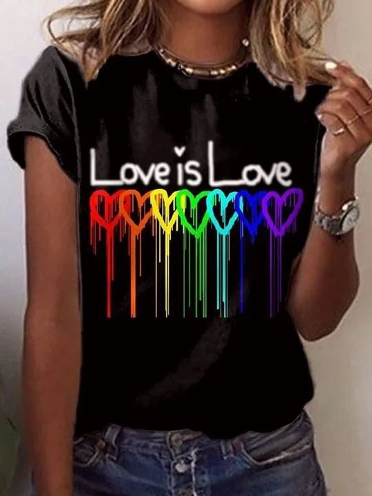 Women's Rainbow Love Heart Love Is Love Round Neck Print T-Shirt Top