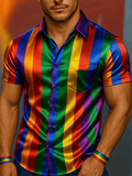 Men's Rainbow Pride Lgbt Rainbow Stripe Graphic Casual Shirt