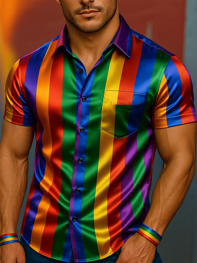 Men's Rainbow Pride Lgbt Rainbow Stripe Graphic Casual Shirt
