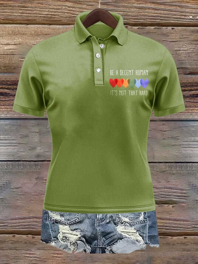 Retro Be A Decent Human It's Not That Hard Print Polo Shirt